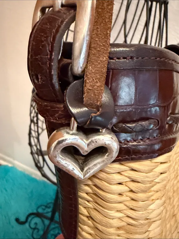 👨‍🌾👨‍🌾👨‍🌾BOGOHO👨‍🌾👨‍🌾👨‍🌾Brighton Straw Shoulder Bag with Dark Brown Leather Trim - Image 7