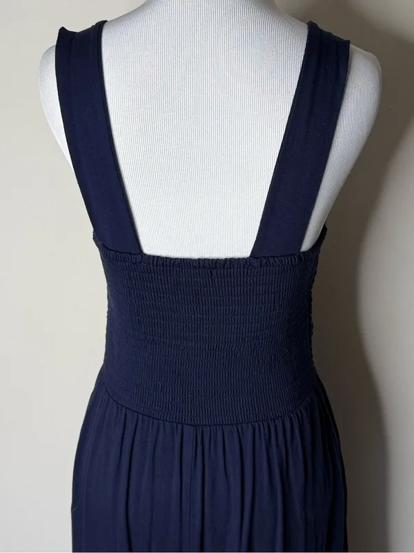 LOFT Navy Smocked Wide Leg Jumpsuit - Image 6