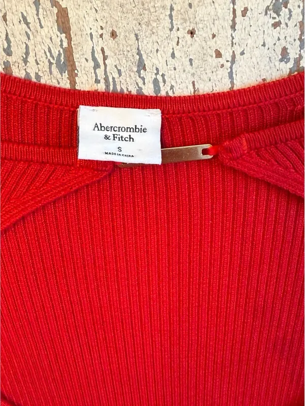 Abercrombie & Fitch ribbed knit red mini dress chest cutout size small bodycon - Image 3