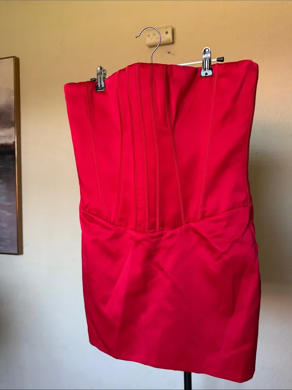 House of CB Laila Red Satin Strapless Hourglass Cocktail Mini dress Size M NWOT - Image 11