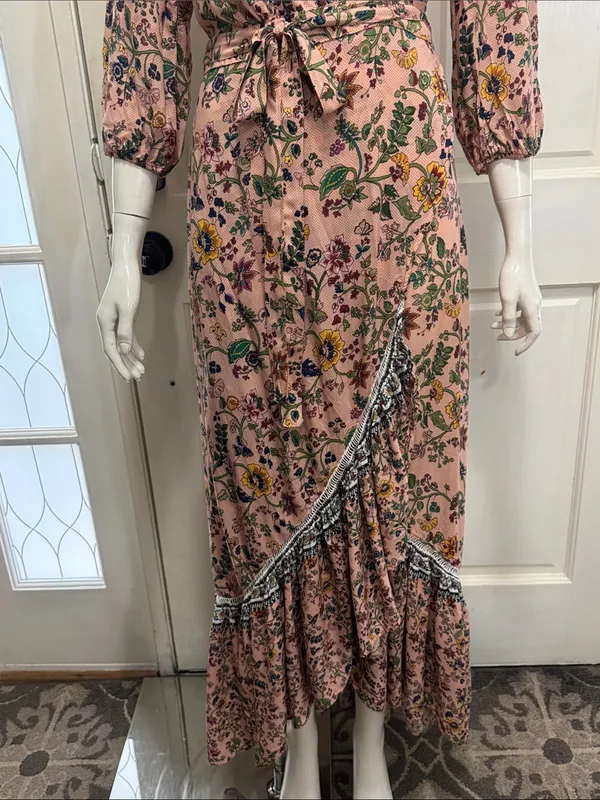 FARM Rio 100% Viscose Pink Floral Wrap Long Sleeve Maxi Dress Size Medium🌸💗 - Image 8