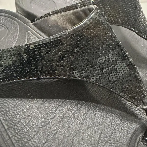 FitFlop Shoes Womens Size 5‎ Black Sequin Thong Flip Flop Wedge Sandals Comfort - Image 2