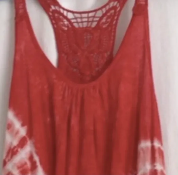 Love Notes Boho Coral Red Tie-Dye Tank Top - Image 6