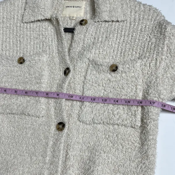 Thread & Supply Sherpa Button Front Small Cream Brazilian Sand Teddy Shacket - Image 5