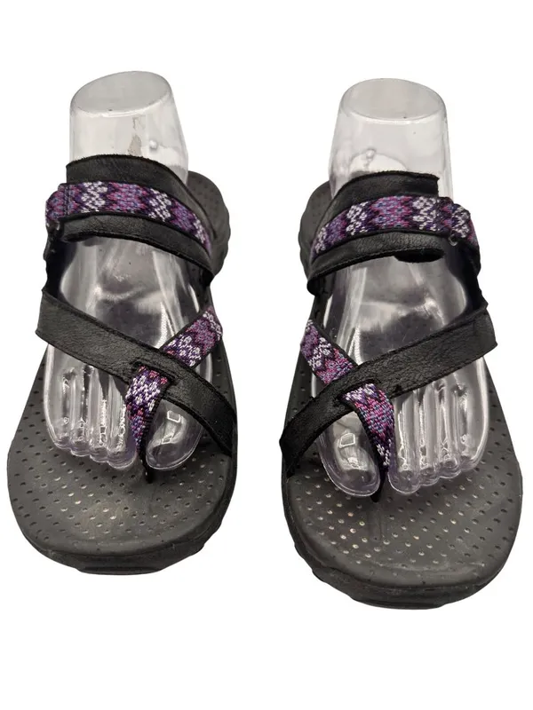 Skechers Size 9 Sandals Slight Adjustable Straps Black Purple Pattern - Image 3