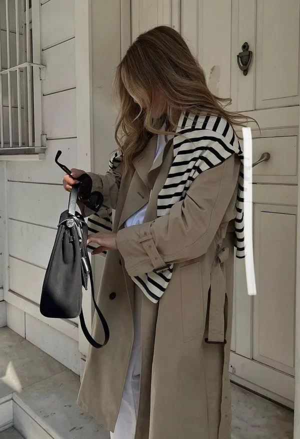 Zara coat jacket overcoat trench duster long double breasted beige tan casual - Image 2