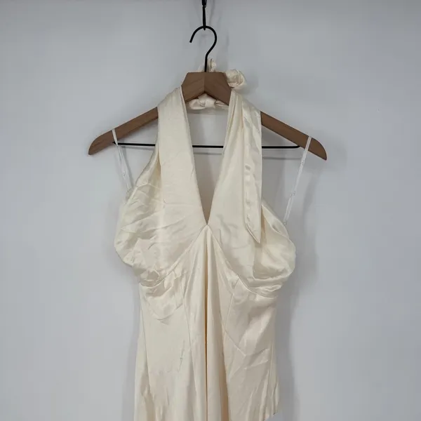 Lulus Ivory Halter Maxi Dress Formal Gown Sleeveless‎ Evening Party Size M - Image 5