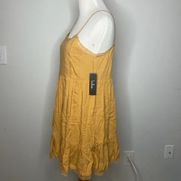 Lulu's- My Sweet One Golden Yellow Lace Babydoll Mini Dress - Image 2