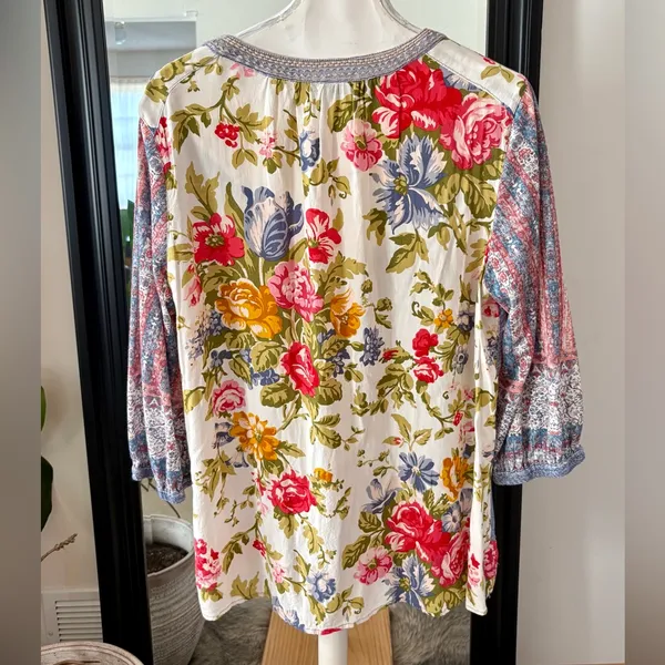 JOHN MARK Garden Party Embroidered Floral Shirt With 3/4 Length Sleeves - Image 2
