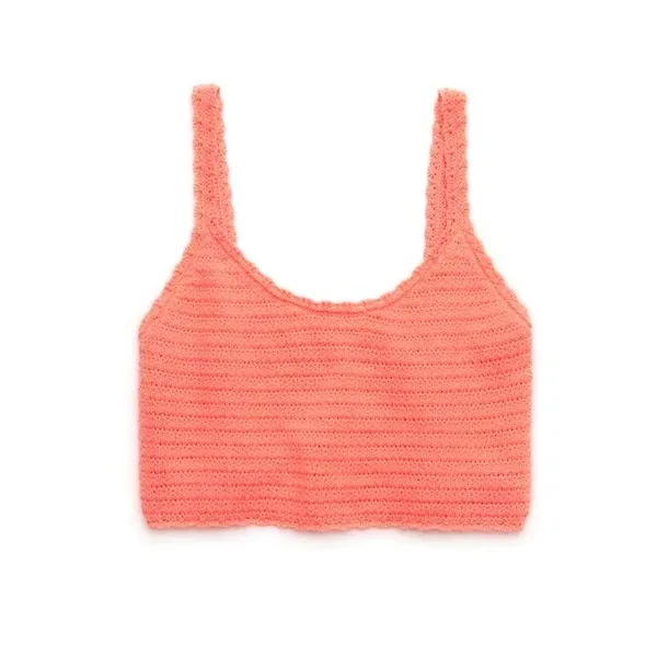 Aerie Summer Nights Tank Crochet Crop Top Women Small Coral Boho Coastal Beach‎ - Image 3