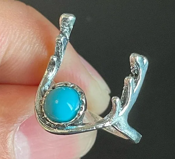 Turquoise stone silver antler ring size 5.5 - Image 6