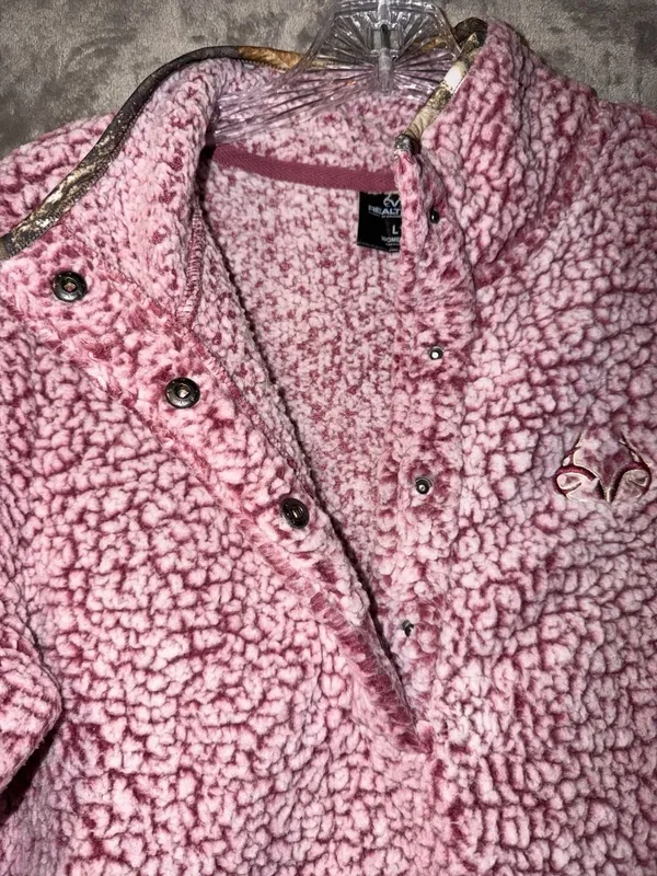 Realtree by Colosseum Pink Sherpa Snap-Up Pullover Fleece Jacket Size L - Image 5