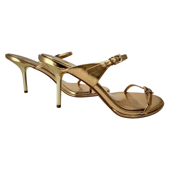 ZARA Metallic Gold Strap Stiletto Heels Sandals 3.1" 9 EUC - Image 5