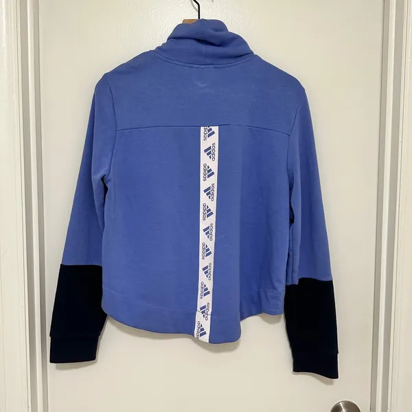 Adidas | Women's Blue Black Colorblock‎ Funnel Neck Pullover Sweatshirt, Size L - Image 5