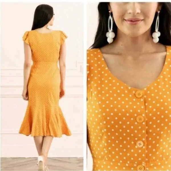 Rachel Parcell Yellow Polka Dot Midi Dress - Image 4