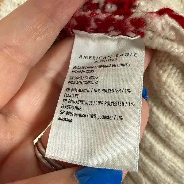 AMERICAN EAGLE Cream and Burgundy Cozy Cabincore Chunky Sweater Extra Large - Image 6