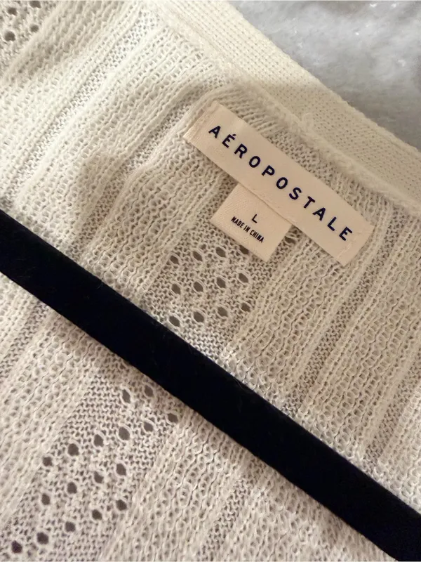 NWT Aeropostale Size L Ivory Pointelle Knit Cropped Stretch Lace Cardigan Y2K - Image 10