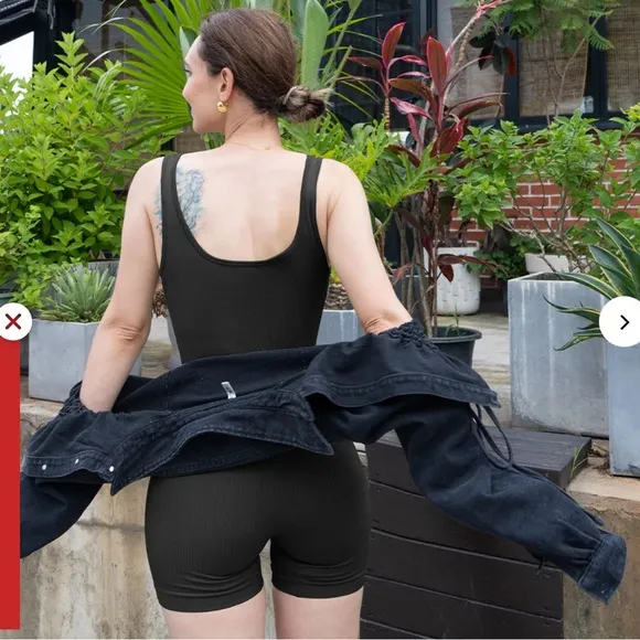 OQQ Size M Square Neck Athletic Romper Black‎ Ribbed Sporty Closet Staple Basic - Image 6