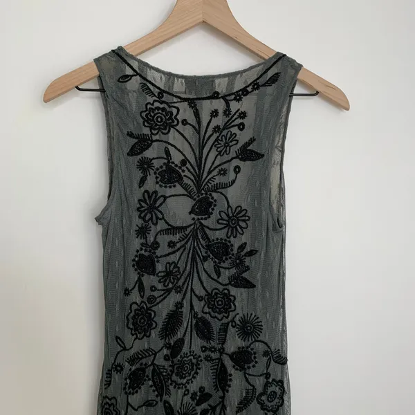 BIYA Darya Mesh Grey Embroidered Dress Womens XS Johnny Was - Image 7