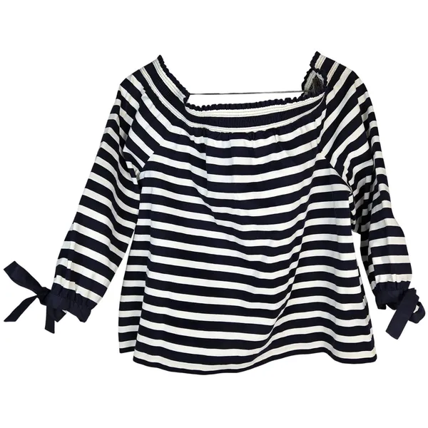 J. Crew Womens XL Navy White Striped Off-Shoulder Tie-Sleeve Top G2549 - Image 2