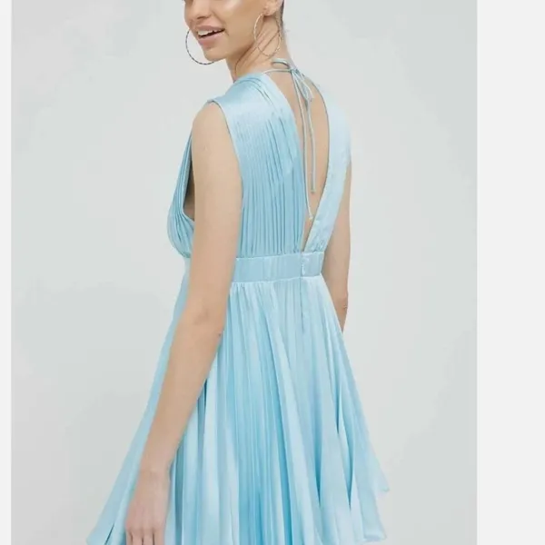 NWT Abercrombie & Fitch Plunge Pleated Satin Mini Dress Sky Blue LT - Image 4