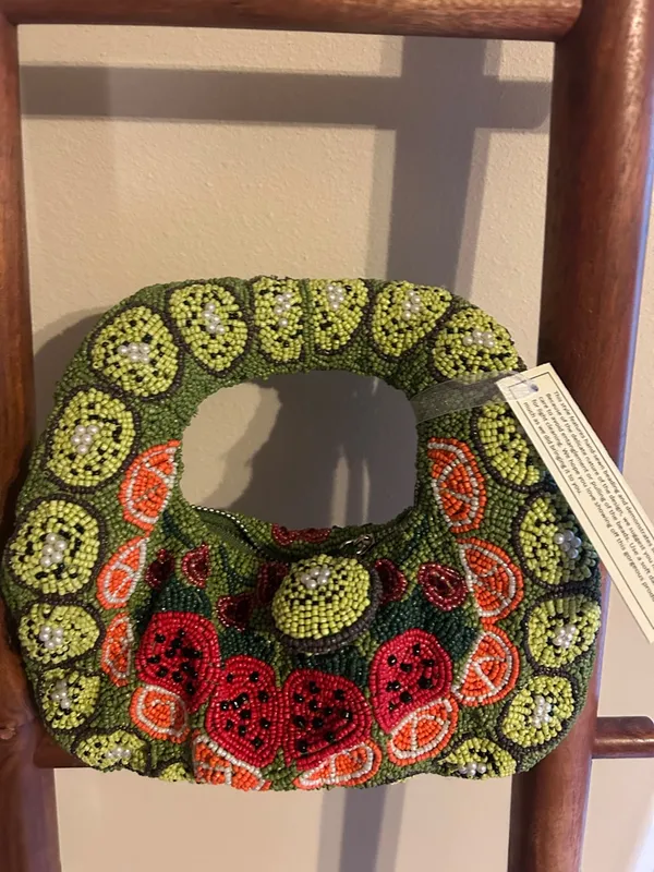 Made/Handcrafted in India Mixed Fruits Beaded Bag With Kiwi Fruits Charm - Image 2