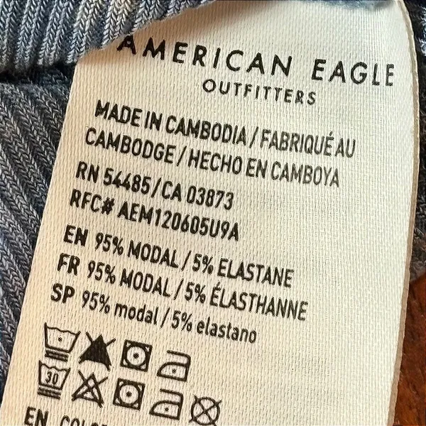American Eagle Soft & Sexy Rib Blue V-Neck Short Sleeve Crop T-Shirt Large - Image 4