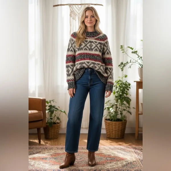 Free People Fair Isle Boho Wool Blend Sweater Size XS - Image 10