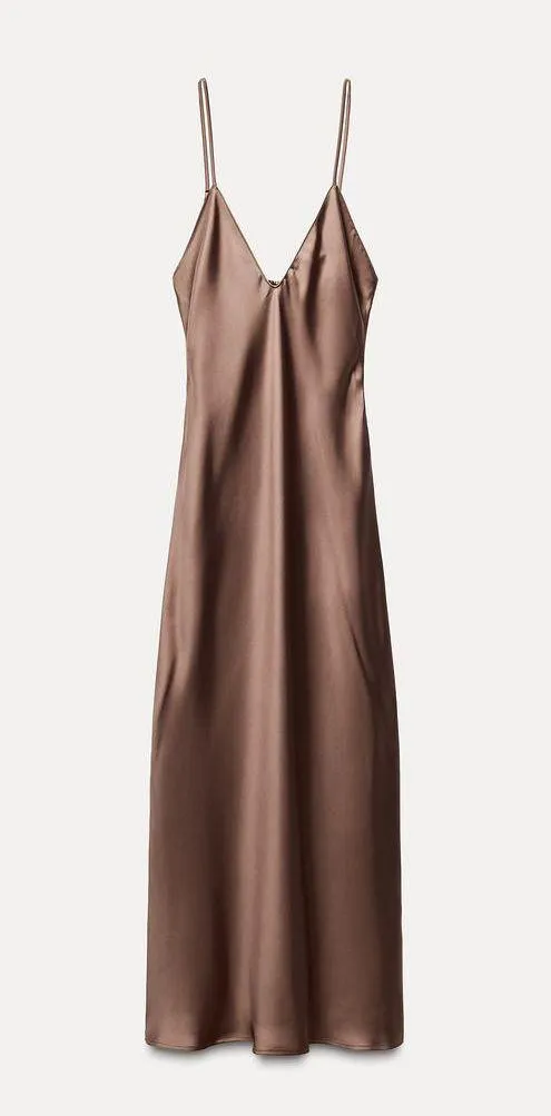 ZARA dress midi maxi satin wedding chocolate brown party cocktail - Image 15