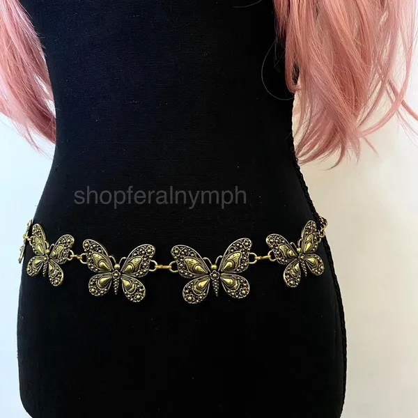 Antique Gold Y2K Butterfly Fairycore Chain Belt, Fits 16-45 Inches, X7GA1378 - Image 5