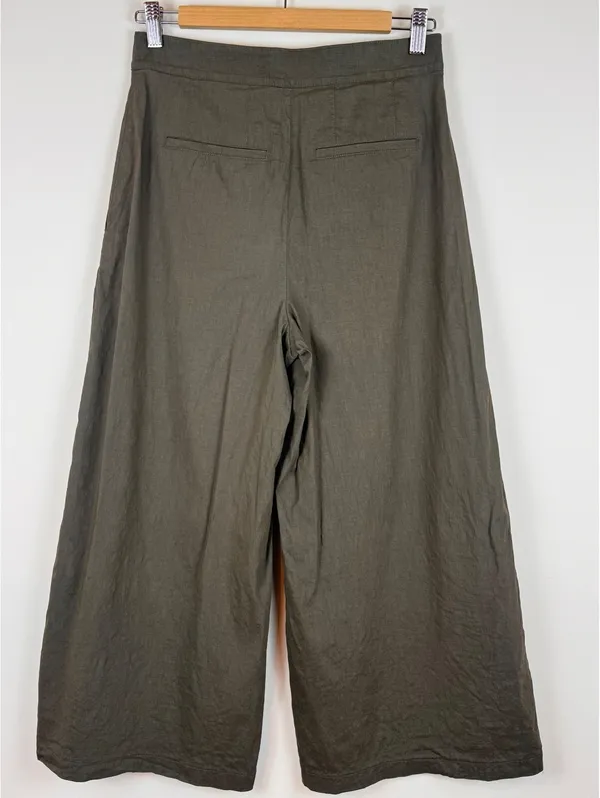Theory Olive Green Stretch Crepe Wide Leg Cropped Pants High Rise Size 2 - Image 6