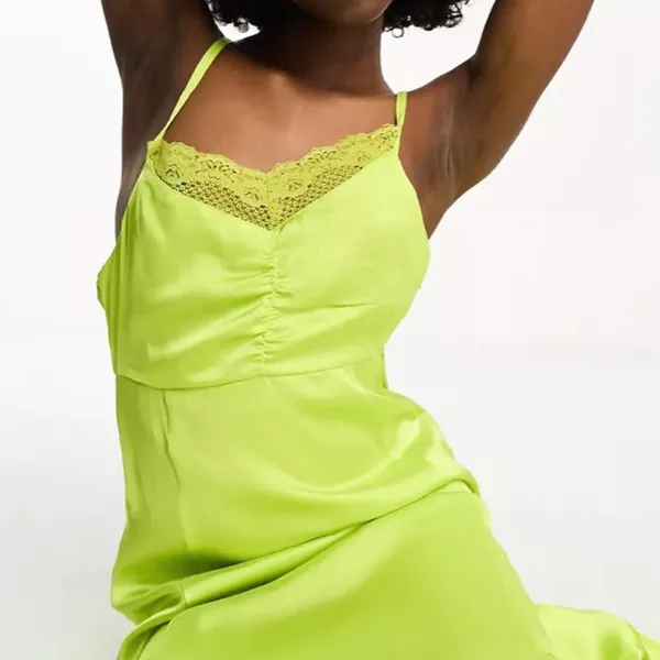 Bolongaro Trevor: Lime satin lace trim slip dress - Image 3