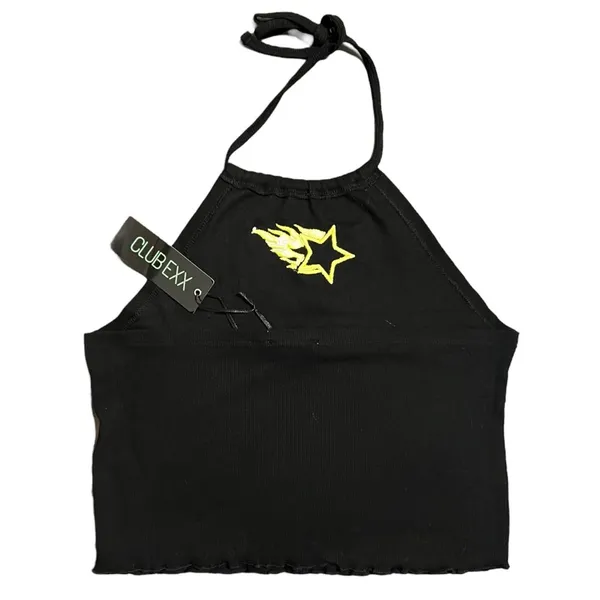 Black Halter Top Cropped Black Halter Y2K Star Halter Neck - Image 2