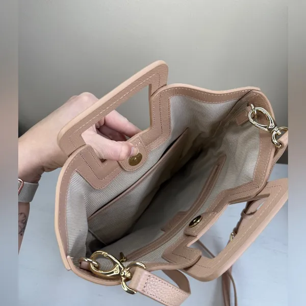 TMRW STUDIO Blush Milo Fold Over Suede Bag Crossbody Top Handle Anthropologie - Image 11