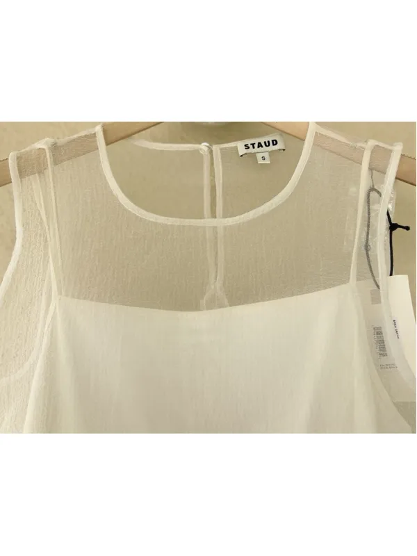 STAUD Brea Shift Mini Dress S Ivory Sheer Minimalist Clean Girl Business Casual - Image 6