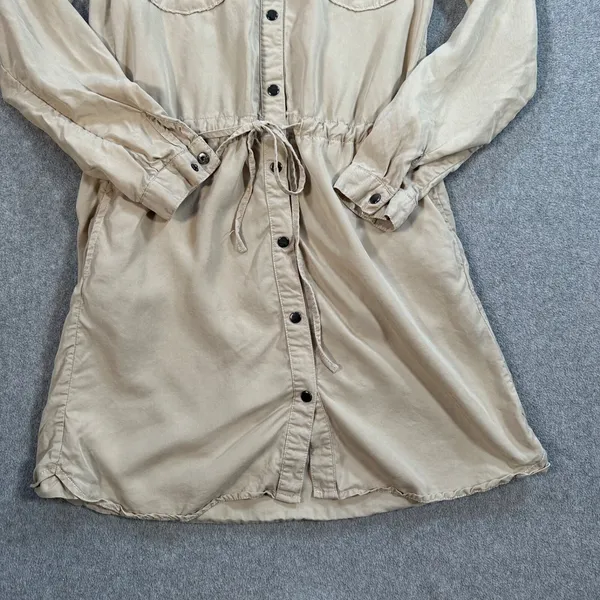 Dear John Shirt Dress Women's X-Small Beige Long Sleeve Collared Mini Utility - Image 2