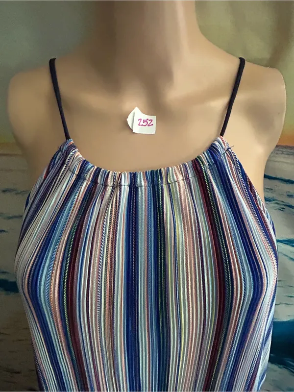 Caramela Striped Halter Maxi Dress in Blue White & Red MD - Image 9