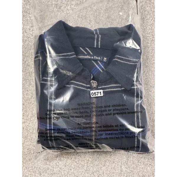 Abercrombie & Fitch Medium Womens Blue Plaid Shirt Dress‎ Long Sleeve Zip Collar - Image 14