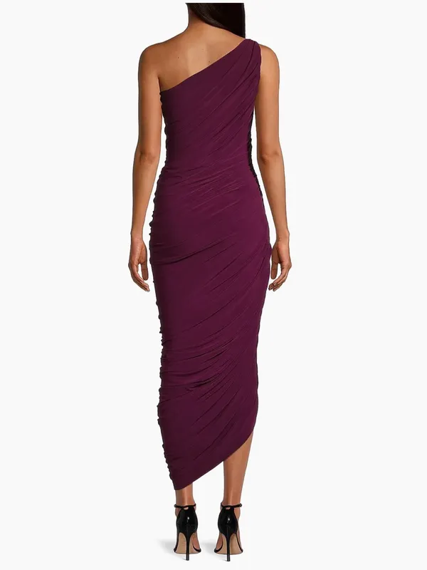 Norma Kamali Diana Ruched One-Shoulder Gown in Plum S - Image 4
