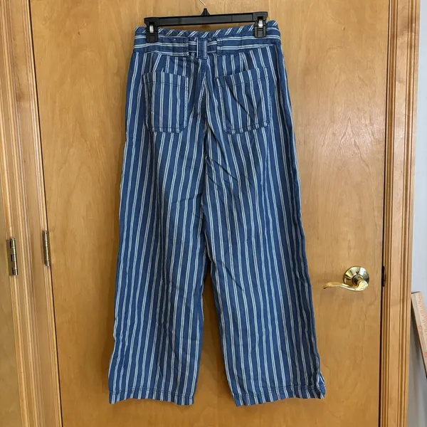 American Eagle Womens Blue belted High Waisted Striped‎ Wide Leg Pants Size 4 - Image 3