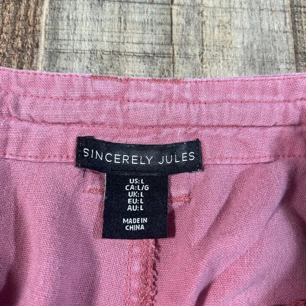 Sincerely Jules Cargo Pants Womens L Dusty Rose Linen Look Drawstring Wide Leg - Image 5