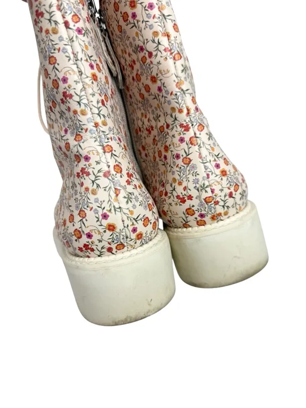 Schutz McKenzie Napa Mini Floral Lace Up Zipped Combat Boots Cream Size‎ 8.5 - Image 8