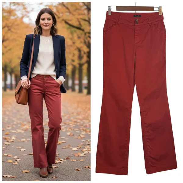 Massimo Dutti Trouser‎ Pant 2 Rust Red Business Casual Chino Bottoms 31" Inseam - Image 2