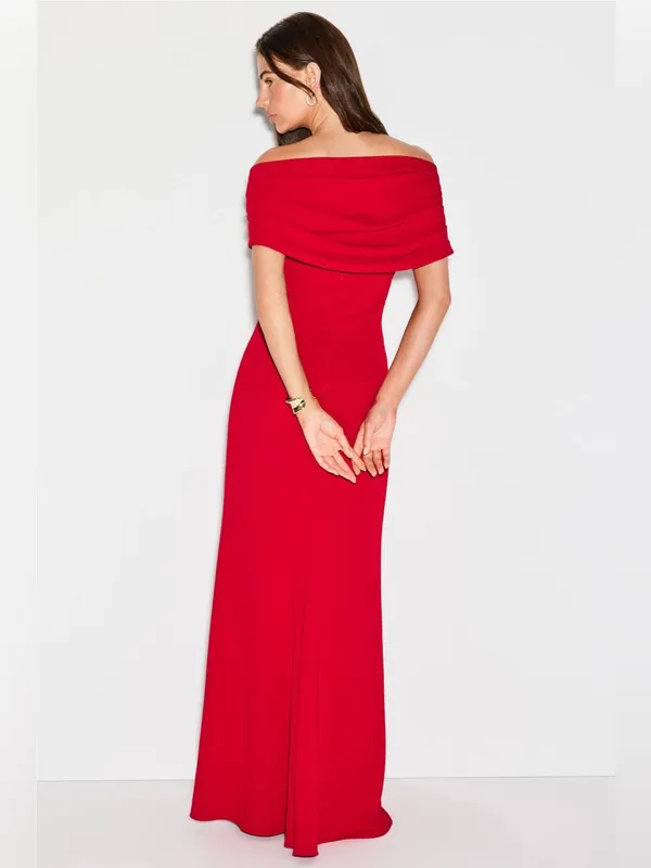 Badgley Mischka Off-The-Shoulder Gown with pleats and a draped back 6 - Image 2
