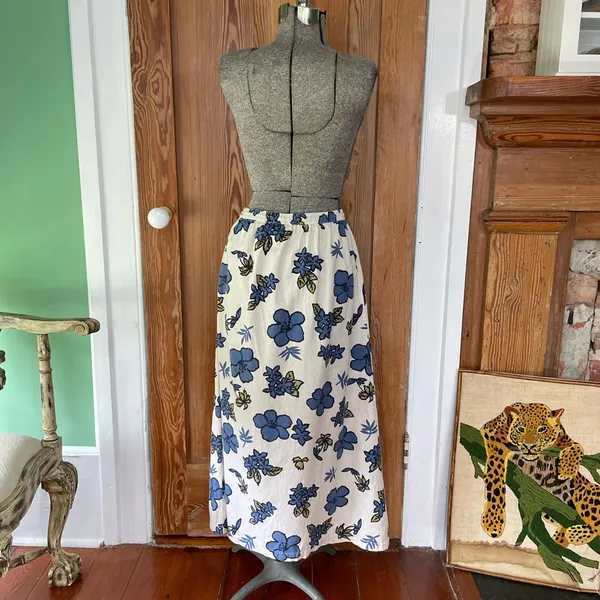 Vintage Zoey & Beth Hawaiian Floral Cotton Linen Maxi Skirt Medium💛 - Image 5