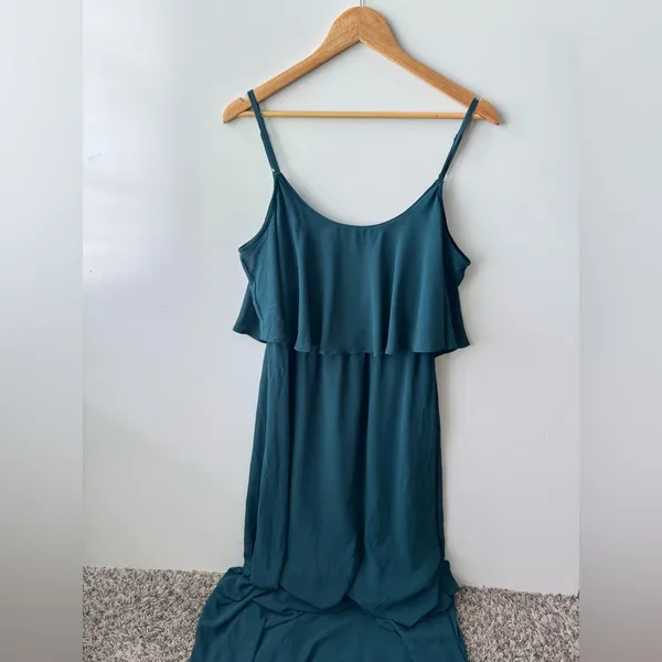 Show‎ Me Your Mumu Caitlin Ruffle Maxi Dress Deep Jade Chiffon Size Large - Image 9