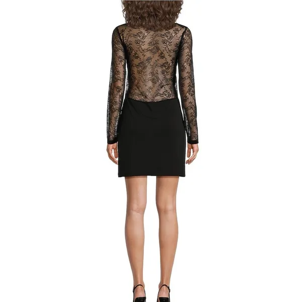 Chelsea & Violet Knit Sheer Lace Boat Neck‎ Long Sleeve Bodycon Mini Dress M - Image 2