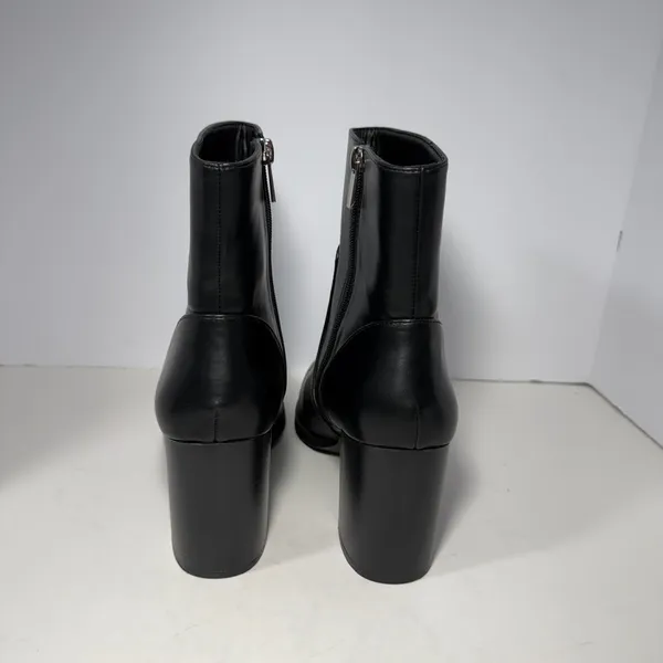 Womens Black Faux Leather Pointed Toe Block Heel‎ Ankle Boots Sz 9 Zipper Bootie - Image 6