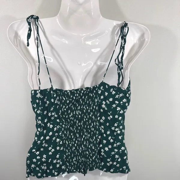 Reformation Green Ditsy Floral Tie Shoulder Smocked Cami Top Women Size 12 Boho - Image 6