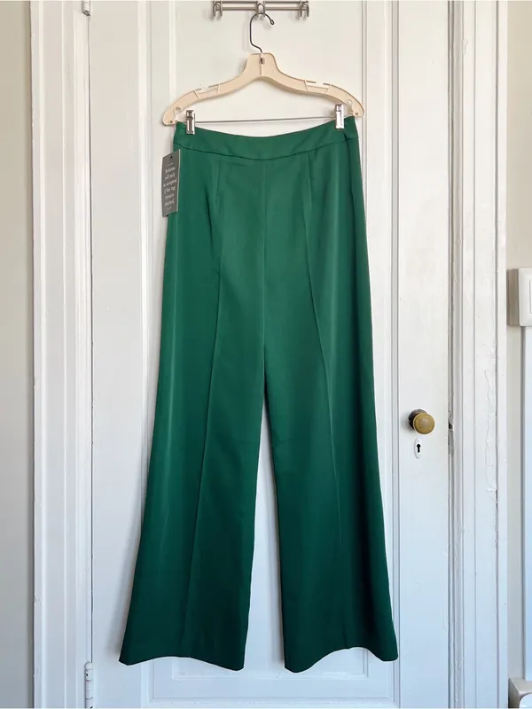 Tuckernuck • Erin Pants wide leg Deep Green dark trouser flat front satin twill - Image 10